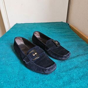 Stuart Weitzman Midnight Blue suede square-toe loafer 